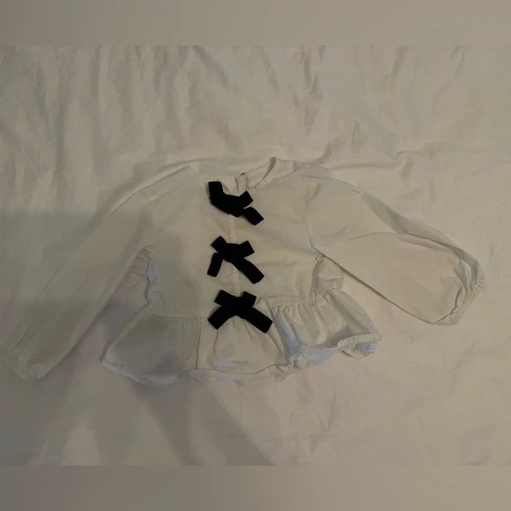 Zara Toddler White Top with Black Bows - Picture 1 of 4